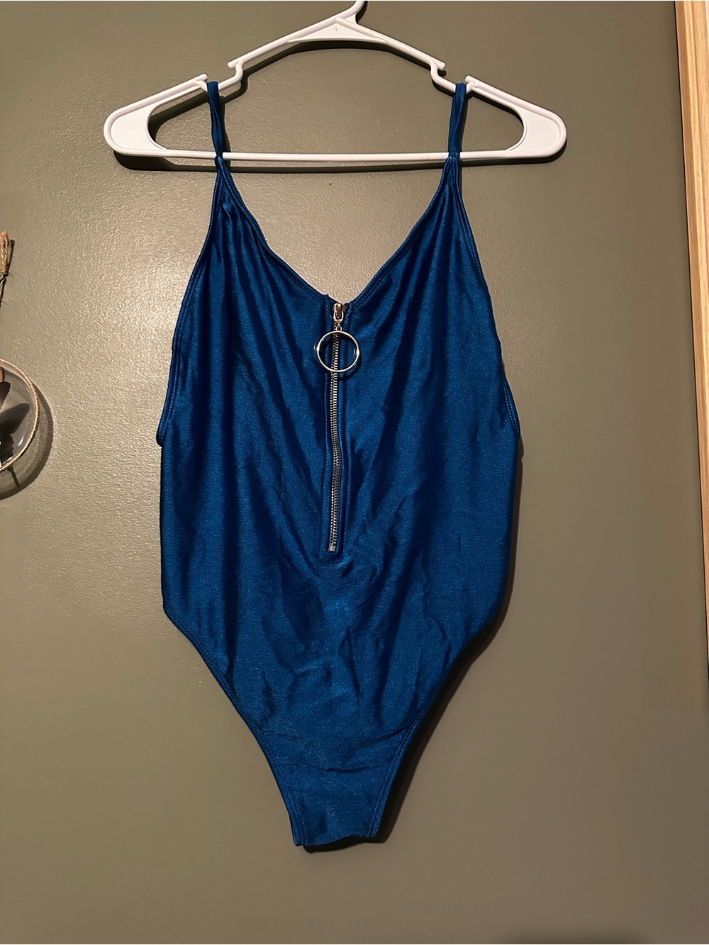 ⭐️Blue One-Piece Swimsuit with Gold Front Ring Zip